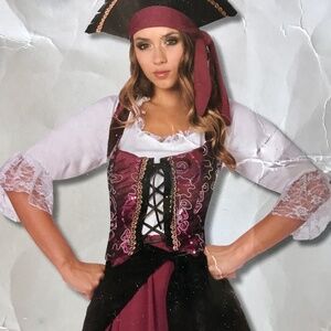 Women's Pirate Costume with Burgundy and Black Accents